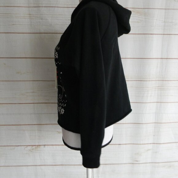 NWT GRAYSON THREADS BLACK COCA COLA FAIR ISLE HOODED HOODIE SWEATSHIRT SZ S CROP - Picture 2 of 4